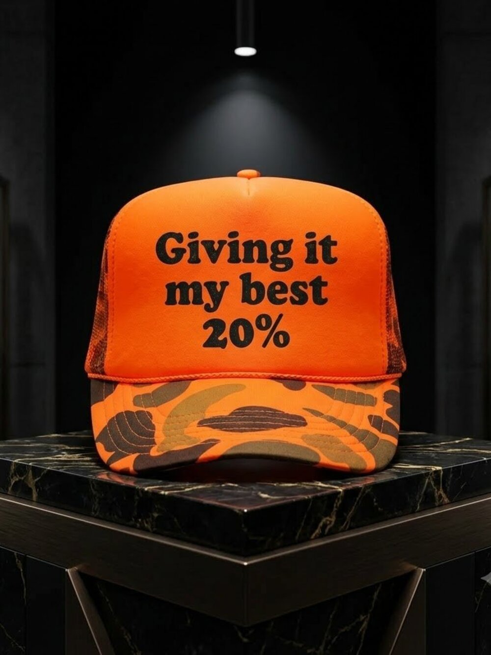 Funny Giving It My Best 20% Orange Camo Foam Trucker Hat Rope Snapback Cap NEW